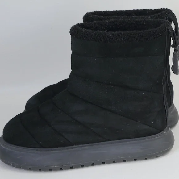 Moncler Hermosa Shearling Suede Quilted Ankle Boots Black 38.5 Woman's - Picture 1 of 16